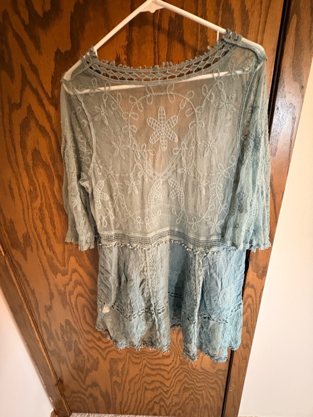 Boho Lace Crochet Tunic Top in Sage Green